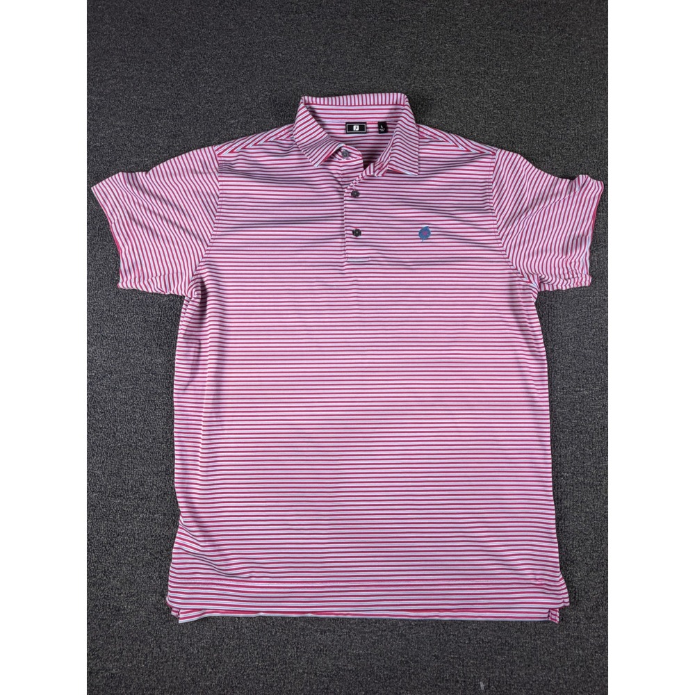 FootJoy Polo Mens Large Lisle Striped Pink Blue Short Sleeve EUC 35426